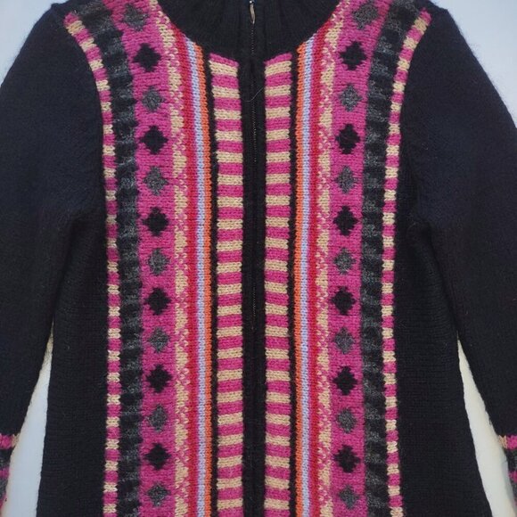 Mohair & Wool Cardigan Full Zip Boho Black & Pink Sz Small So Blue Sigrid Olsen - Picture 7 of 9